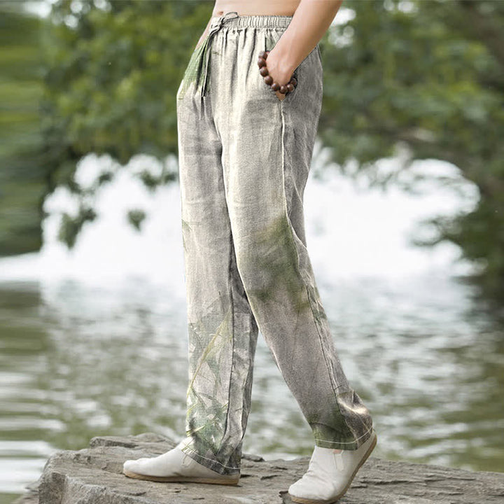 Buddha Stones Pantalon fuselé pour homme en coton lavé à motif bambou, avec poches - image 1