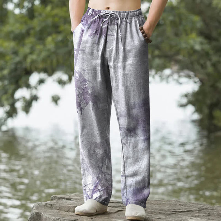 Buddha Stones Pantalon fuselé pour homme en coton lavé à motif bambou, avec poches - Lavande - US/UK/AU50，EU60 (5XL) - image 6