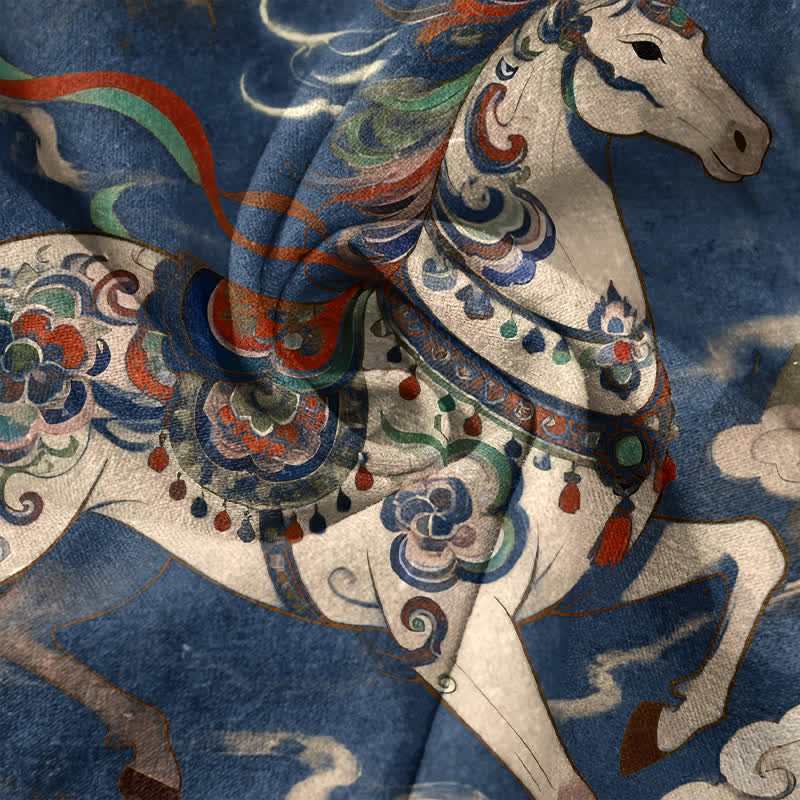 Buddha Stones Pantalon fuselé pour homme en coton vintage à motif de chevaux au galop, avec poches - image 3