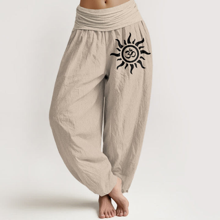 Buddha Stones Pantalon harem pour femme en pur coton à motif Sun Om et taille élastique - Tanné - US16，UK/AU20，EU48 (3XL) - image 11