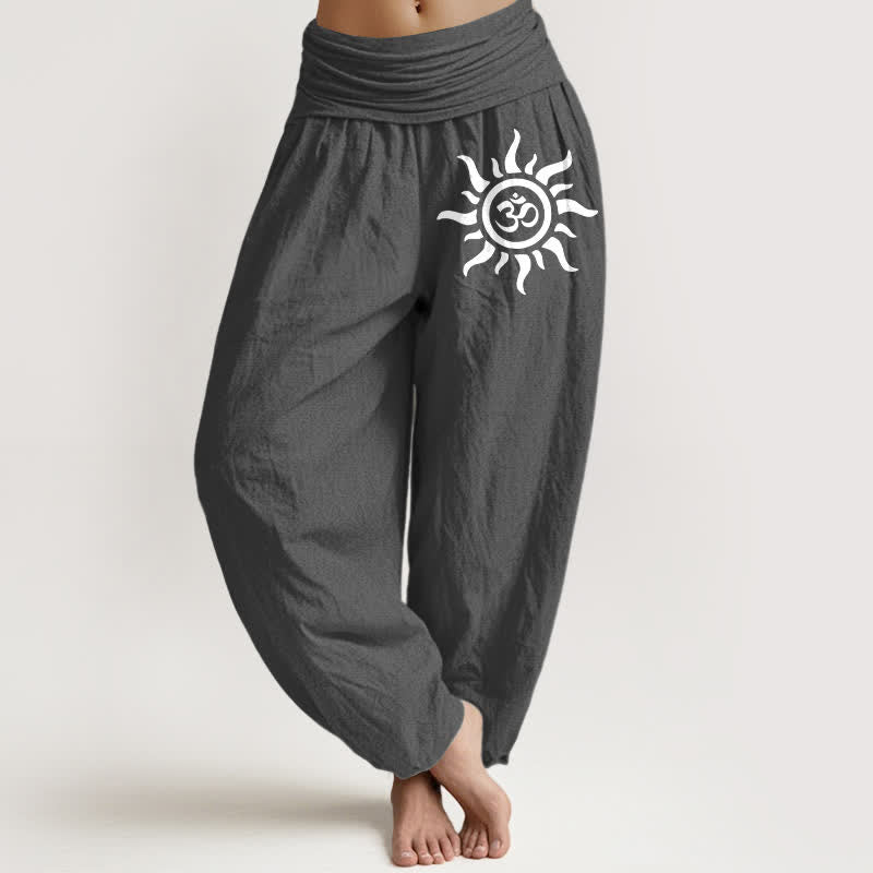Buddha Stones Pantalon harem pour femme en pur coton à motif Sun Om et taille élastique - Gris terne - US16，UK/AU20，EU48 (3XL) - image 8