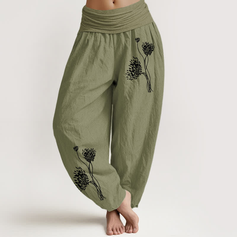 Buddha Stones Pantalon harem pour femme en pur coton à motif botanique et taille élastique - Vert olive - US16，UK/AU20，EU48 (3XL) - image 14