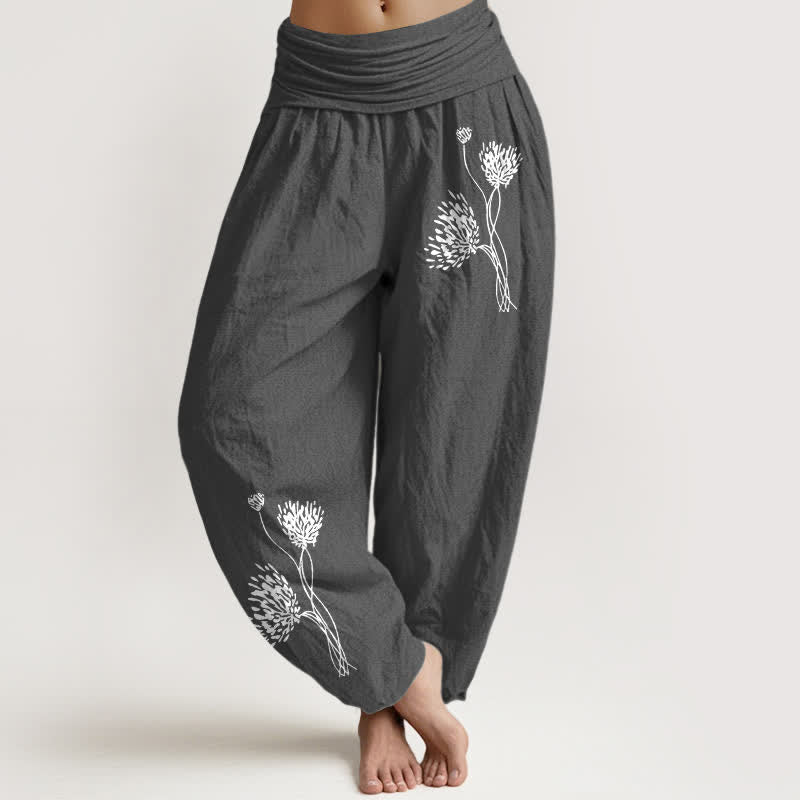 Buddha Stones Pantalon harem pour femme en pur coton à motif botanique et taille élastique - Gris sombre - US16，UK/AU20，EU48 (3XL) - image 11