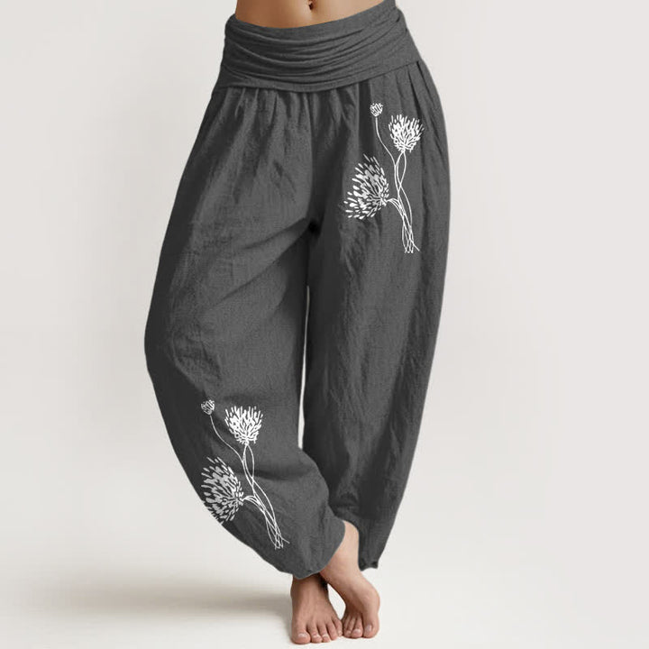 Buddha Stones Pantalon harem pour femme en pur coton à motif botanique et taille élastique - Gris sombre - US16，UK/AU20，EU48 (3XL) - image 11