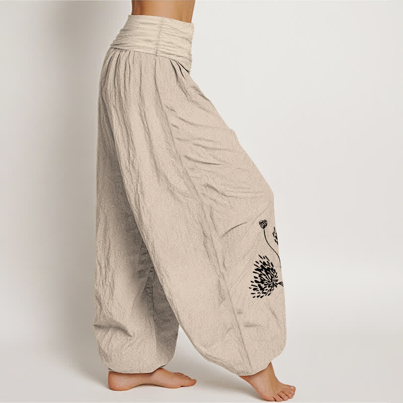 Buddha Stones Pantalon harem pour femme en pur coton à motif botanique et taille élastique - image 1
