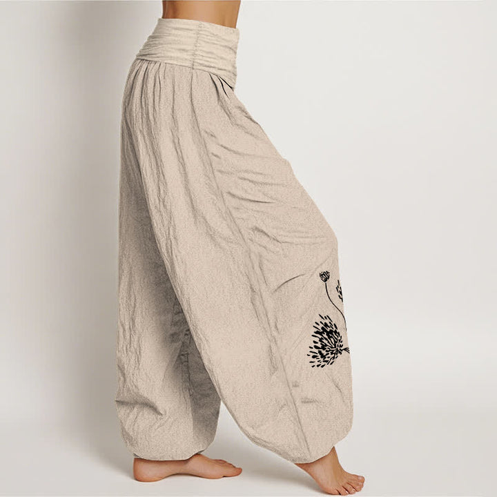 Buddha Stones Pantalon harem pour femme en pur coton à motif botanique et taille élastique - image 1