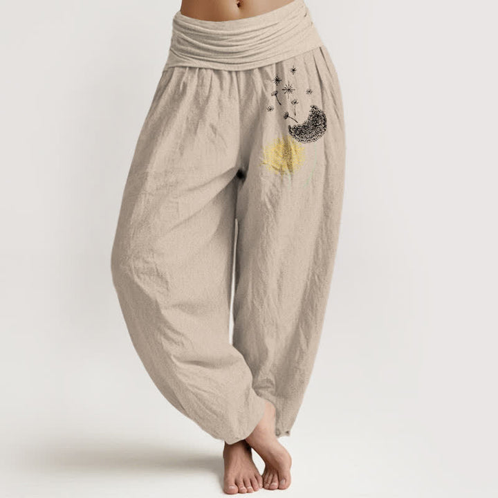 Buddha Stones Pantalon harem pour femme en pur coton à motif pissenlit et taille élastique - Tanné - US16，UK/AU20，EU48 (3XL) - image 11