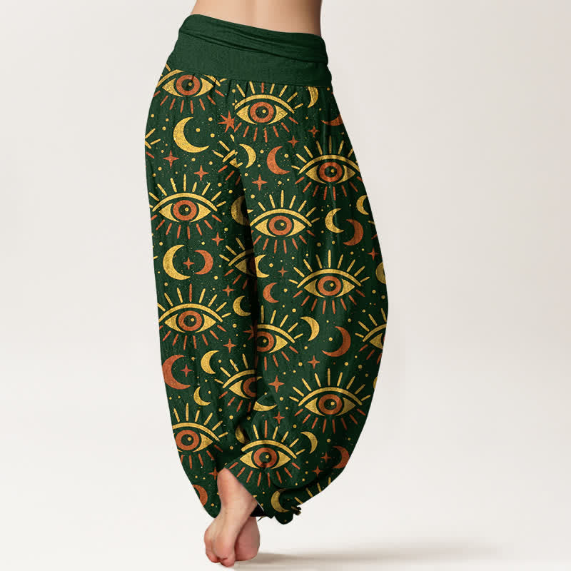 Buddha Stones Pantalon harem à taille élastique pour femme, en coton à motif œil mystique et lune - image 2