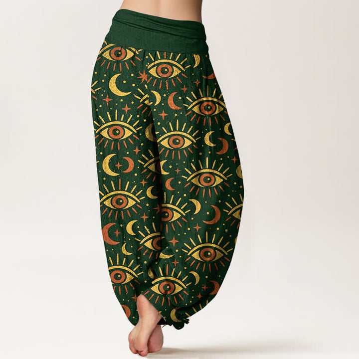 Buddha Stones Pantalon harem à taille élastique pour femme, en coton à motif œil mystique et lune - image 2
