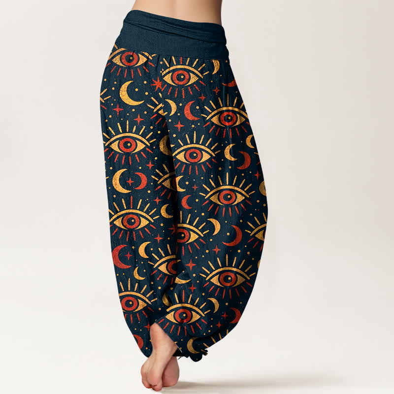 Buddha Stones Pantalon harem à taille élastique pour femme, en coton à motif œil mystique et lune - image 7