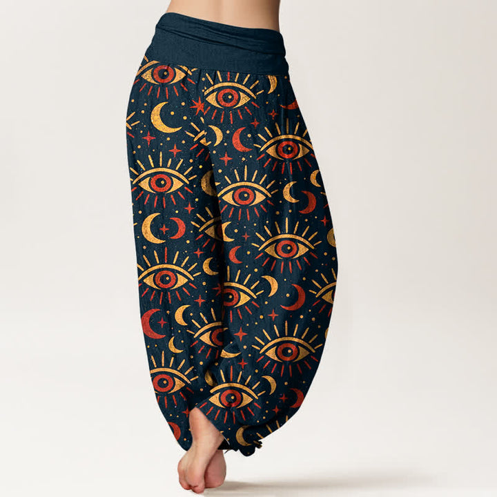 Buddha Stones Pantalon harem à taille élastique pour femme, en coton à motif œil mystique et lune - image 7