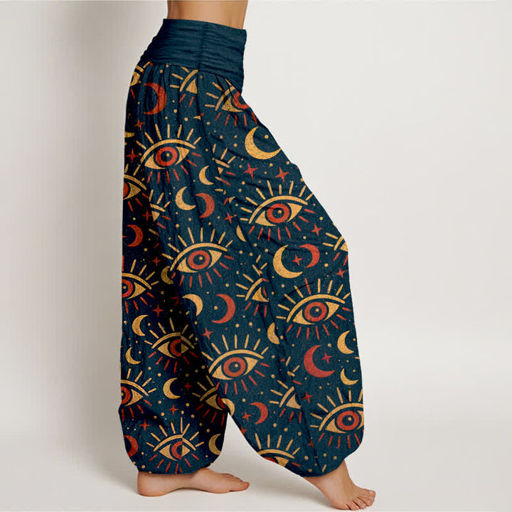 Buddha Stones Pantalon harem à taille élastique pour femme, en coton à motif œil mystique et lune - image 6