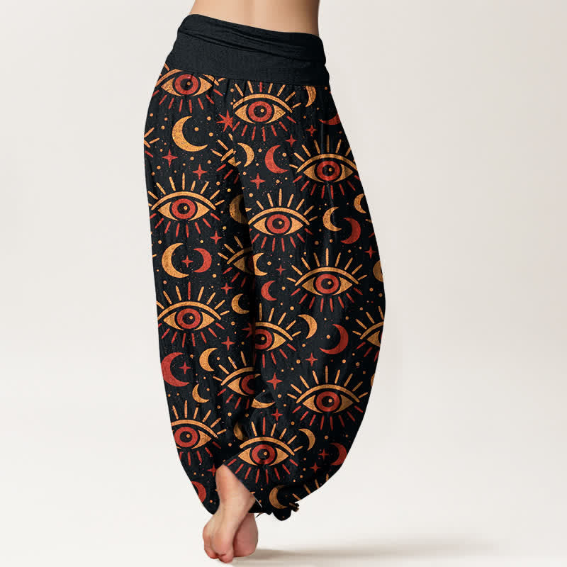 Buddha Stones Pantalon harem à taille élastique pour femme, en coton à motif œil mystique et lune - image 10
