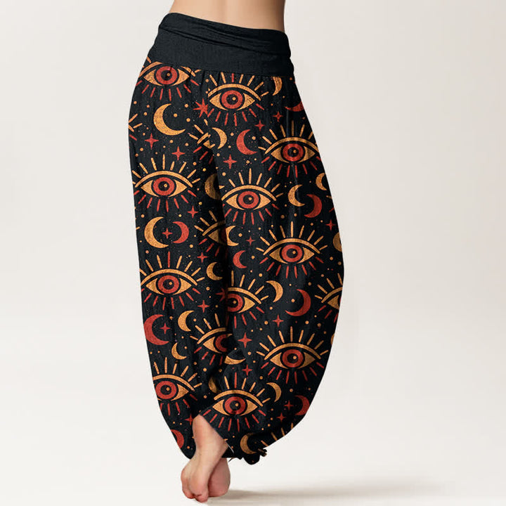 Buddha Stones Pantalon harem à taille élastique pour femme, en coton à motif œil mystique et lune - image 10
