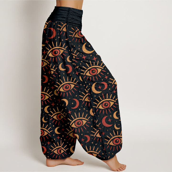 Buddha Stones Pantalon harem à taille élastique pour femme, en coton à motif œil mystique et lune - image 9