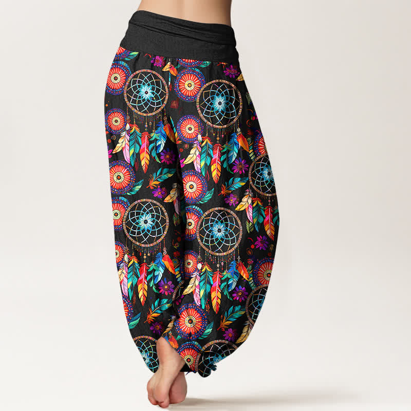 Buddha Stones Pantalon harem femme en coton à motif plumes attrape-rêves et taille élastique - image 2