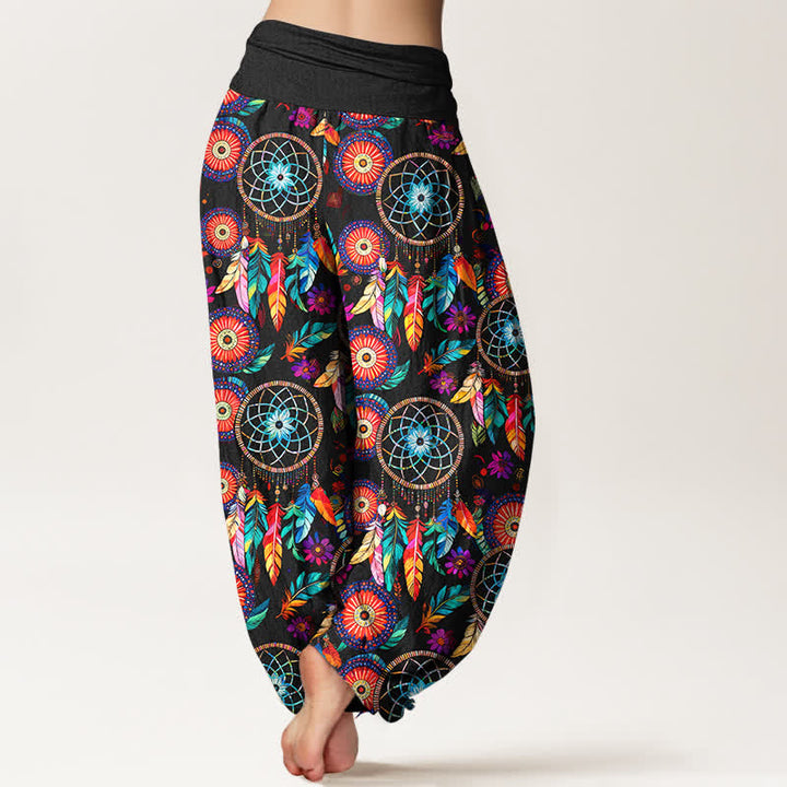 Buddha Stones Pantalon harem femme en coton à motif plumes attrape-rêves et taille élastique - image 2