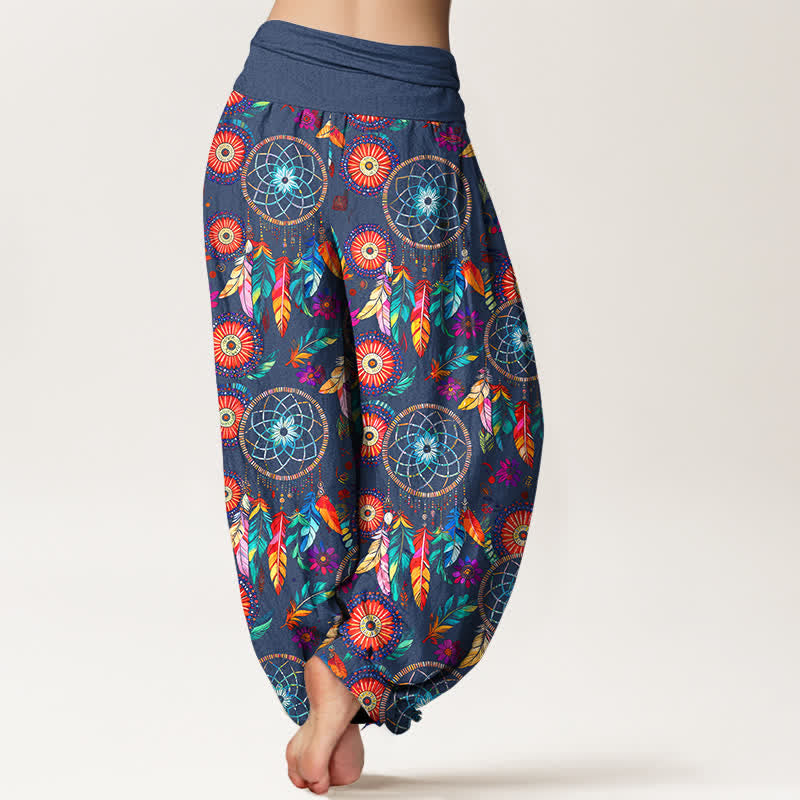 Buddha Stones Pantalon harem femme en coton à motif plumes attrape-rêves et taille élastique - image 7