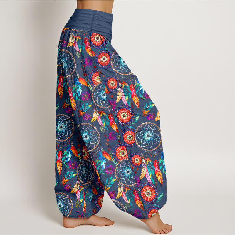 Buddha Stones Pantalon harem femme en coton à motif plumes attrape-rêves et taille élastique - image 6