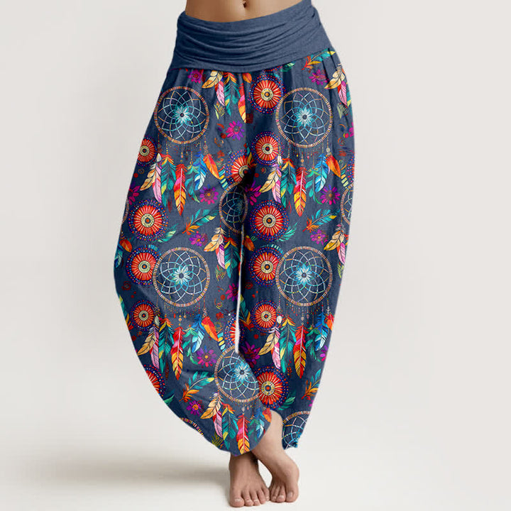 Buddha Stones Pantalon harem femme en coton à motif plumes attrape-rêves et taille élastique - SteelBlue - US16，UK/AU20，EU48 (3XL) - image 5