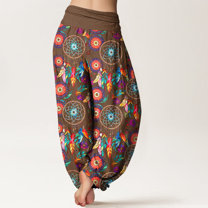 Buddha Stones Pantalon harem femme en coton à motif plumes attrape-rêves et taille élastique - image 10