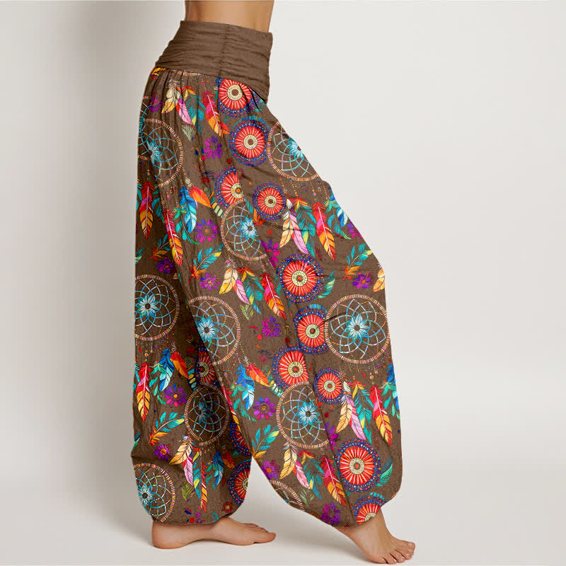 Buddha Stones Pantalon harem femme en coton à motif plumes attrape-rêves et taille élastique - image 9