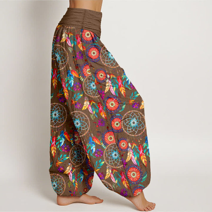 Buddha Stones Pantalon harem femme en coton à motif plumes attrape-rêves et taille élastique - image 9