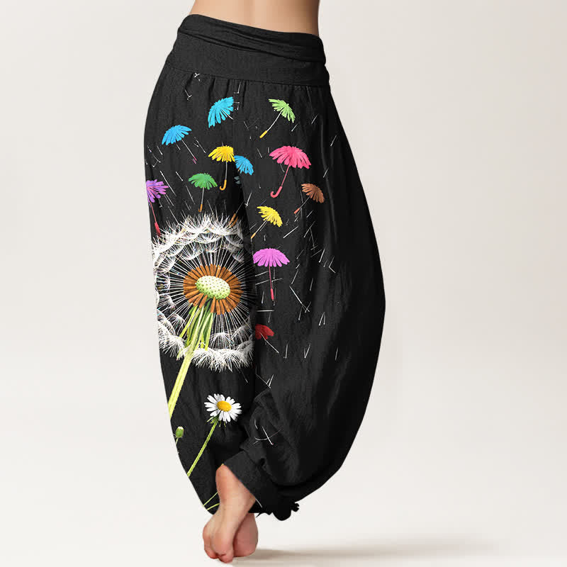 Buddha Stones Pantalon harem pour femme en pur coton à motif pissenlit et taille élastique - image 2