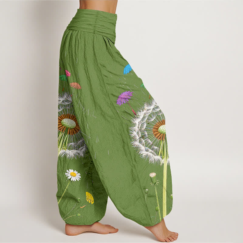 Buddha Stones Pantalon harem pour femme en pur coton à motif pissenlit et taille élastique - image 6