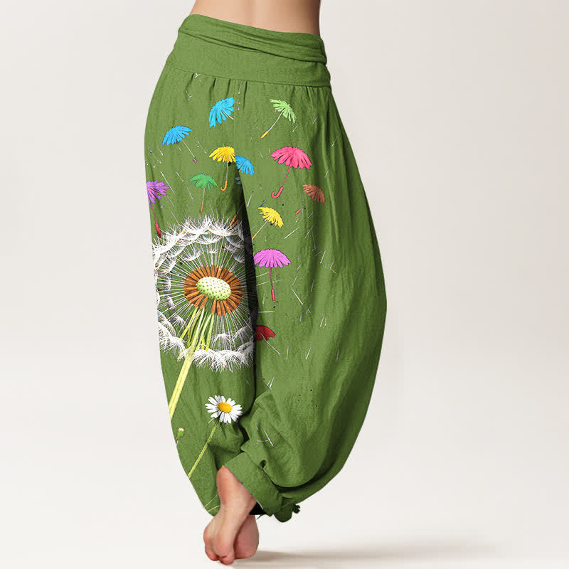 Buddha Stones Pantalon harem pour femme en pur coton à motif pissenlit et taille élastique - image 7