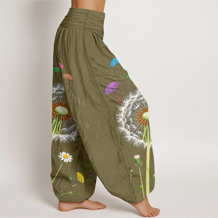 Buddha Stones Pantalon harem pour femme en pur coton à motif pissenlit et taille élastique - image 9