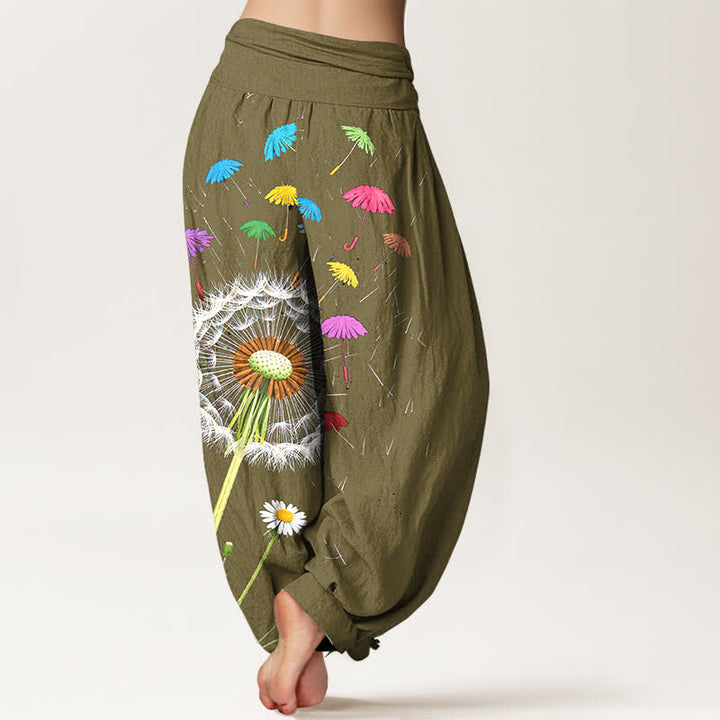 Buddha Stones Pantalon harem pour femme en pur coton à motif pissenlit et taille élastique - image 10