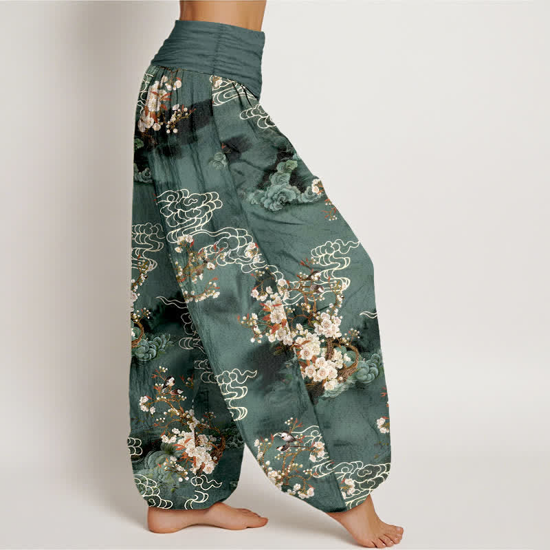 Buddha Stones Pantalon harem pour femme en pur coton à motif floral nuageux et taille élastique - image 1
