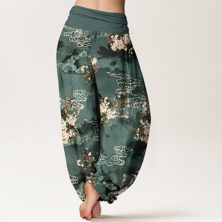 Buddha Stones Pantalon harem pour femme en pur coton à motif floral nuageux et taille élastique - image 2