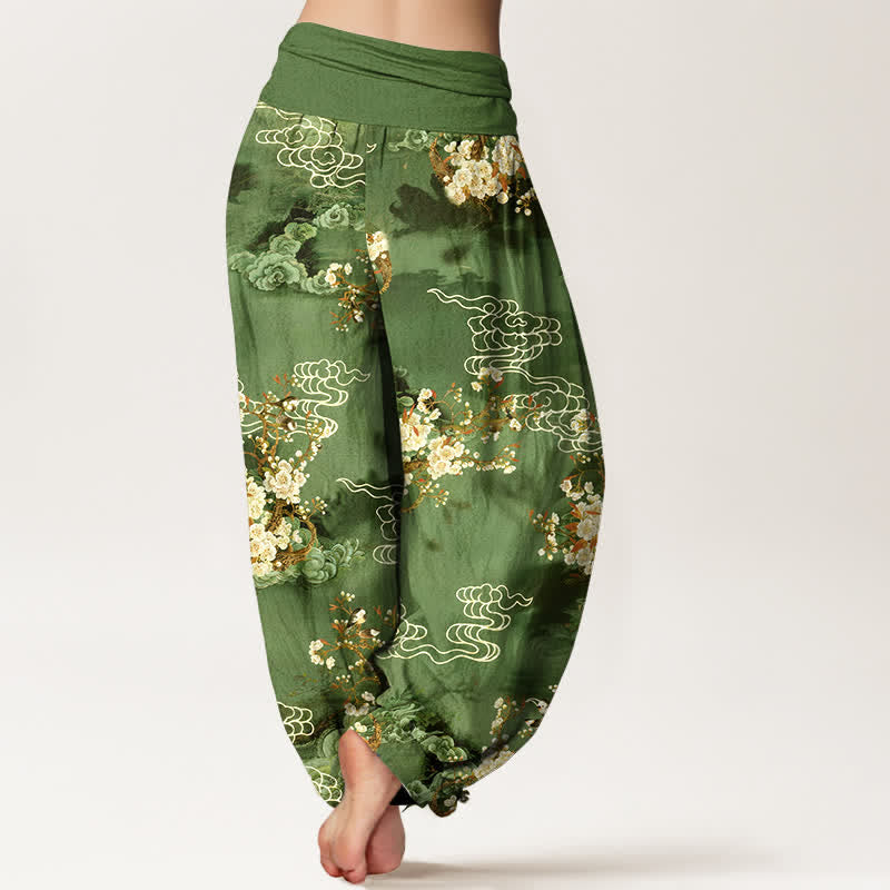 Buddha Stones Pantalon harem pour femme en pur coton à motif floral nuageux et taille élastique - image 7