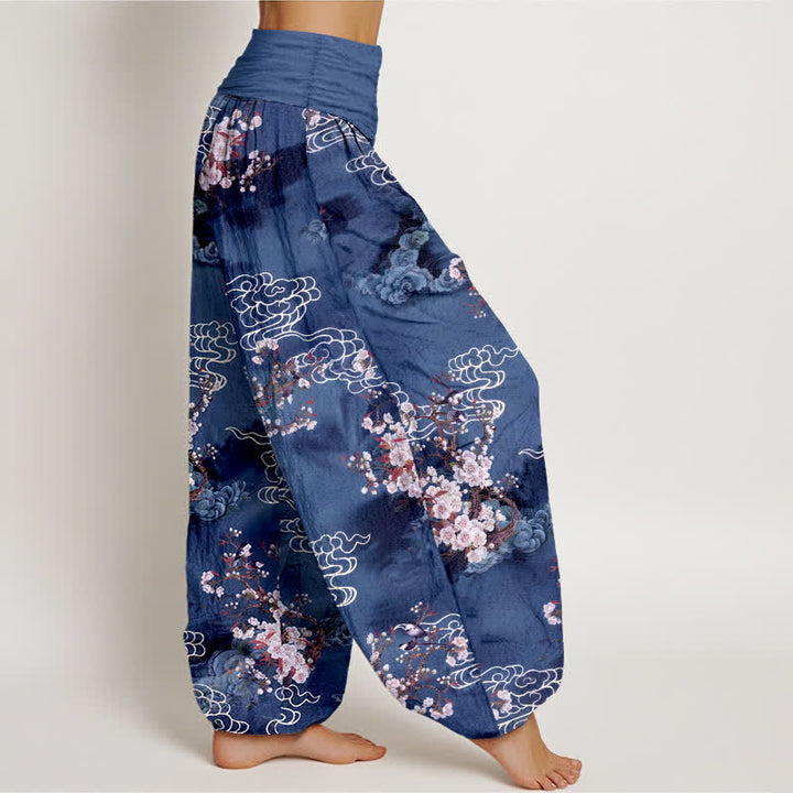 Buddha Stones Pantalon harem pour femme en pur coton à motif floral nuageux et taille élastique - image 9
