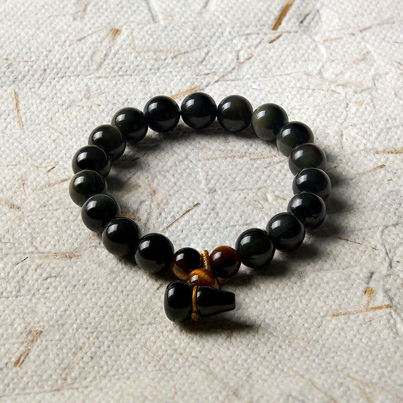 Buddha Stones Bracelet chinois vintage de protection en calebasse d'obsidienne arc-en-ciel - image 13