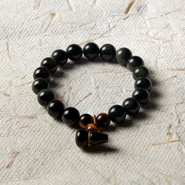 Buddha Stones Bracelet chinois vintage de protection en calebasse d'obsidienne arc-en-ciel - image 13