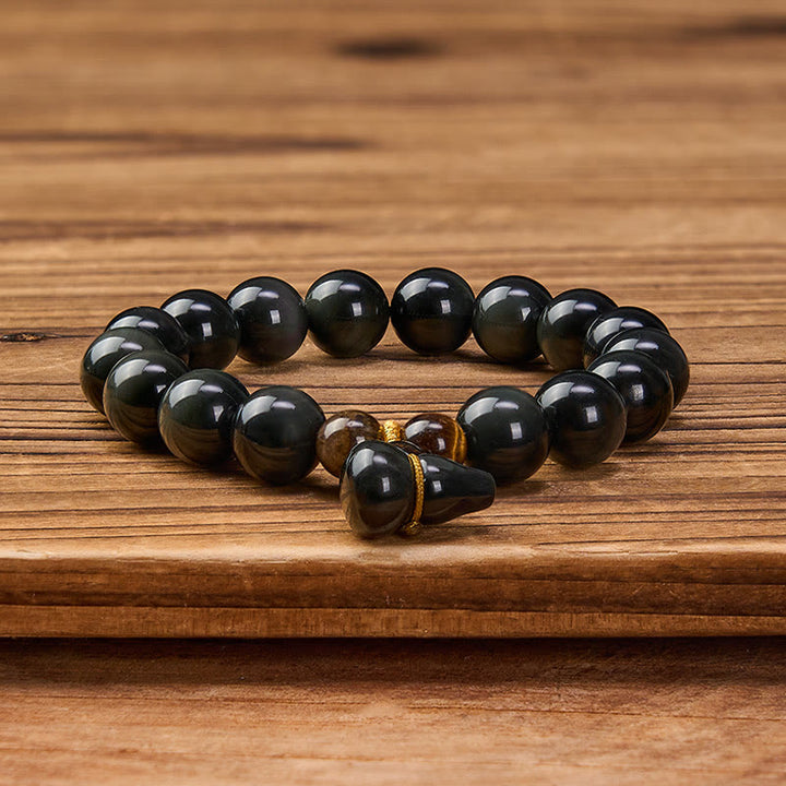 Buddha Stones Bracelet chinois vintage de protection en calebasse d'obsidienne arc-en-ciel - image 17