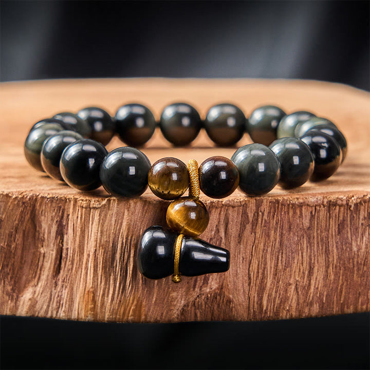 Buddha Stones Bracelet chinois vintage de protection en calebasse d'obsidienne arc-en-ciel - Obsidienne arc-en-ciel 10 mm (couleurs changeantes selon la lumière) - image 10