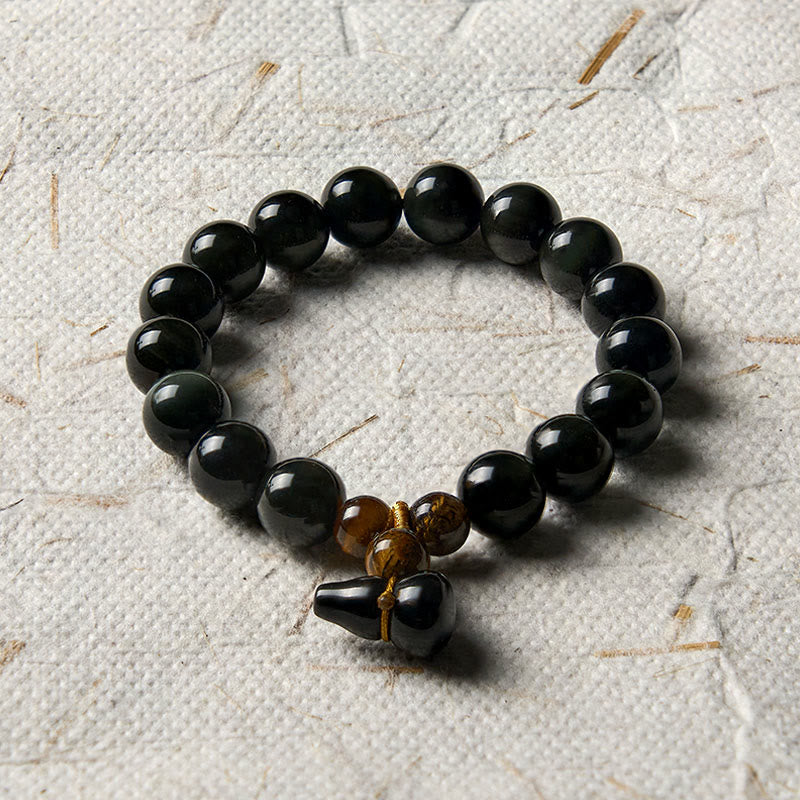 Buddha Stones Bracelet chinois vintage de protection en calebasse d'obsidienne arc-en-ciel - image 19