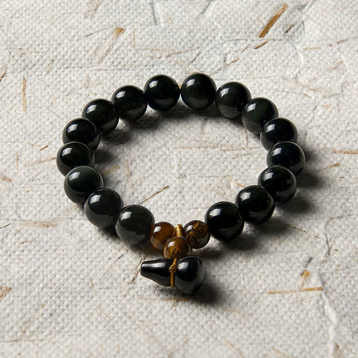 Buddha Stones Bracelet chinois vintage de protection en calebasse d'obsidienne arc-en-ciel - image 19