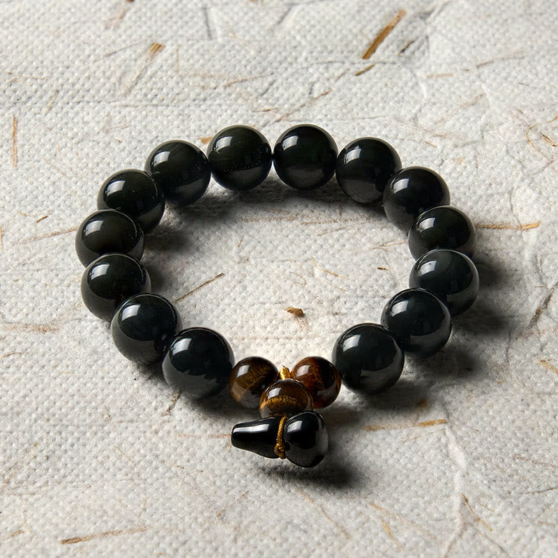 Buddha Stones Bracelet chinois vintage de protection en calebasse d'obsidienne arc-en-ciel - image 25