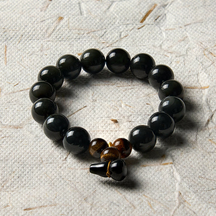 Buddha Stones Bracelet chinois vintage de protection en calebasse d'obsidienne arc-en-ciel - image 25