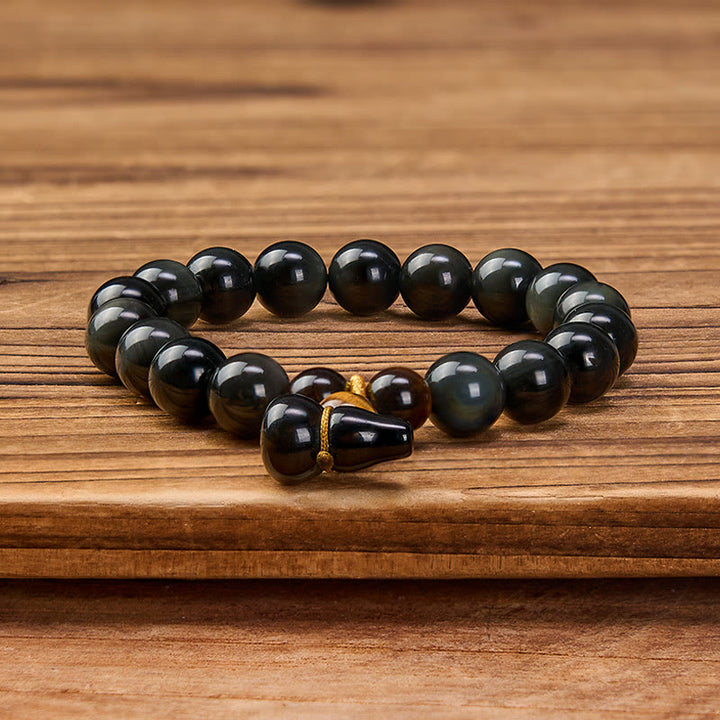 Buddha Stones Bracelet chinois vintage de protection en calebasse d'obsidienne arc-en-ciel - image 11