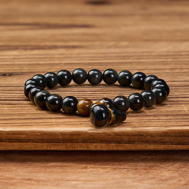 Buddha Stones Bracelet chinois vintage de protection en calebasse d'obsidienne arc-en-ciel - image 2