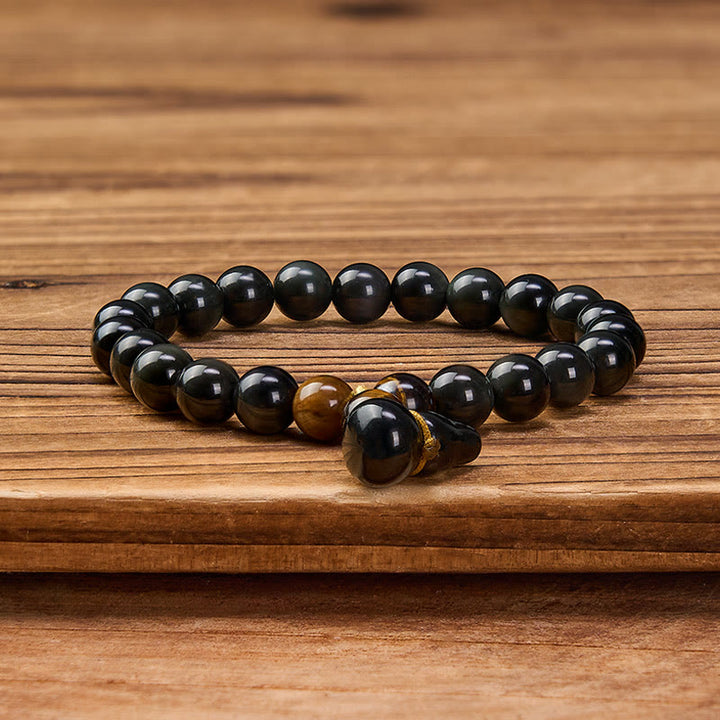 Buddha Stones Bracelet chinois vintage de protection en calebasse d'obsidienne arc-en-ciel - image 2