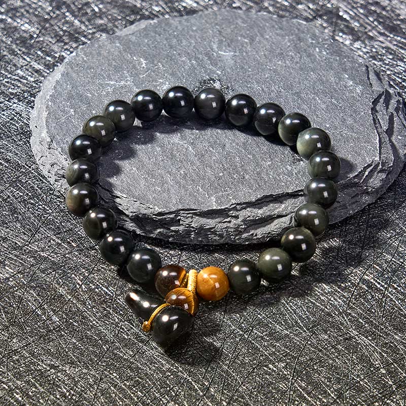 Buddha Stones Bracelet chinois vintage de protection en calebasse d'obsidienne arc-en-ciel - image 7