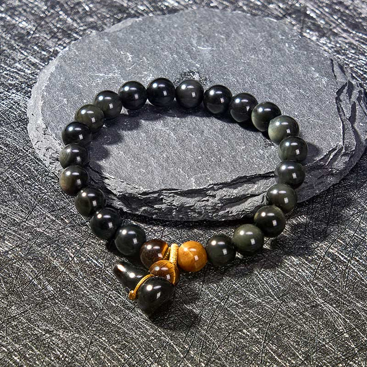 Buddha Stones Bracelet chinois vintage de protection en calebasse d'obsidienne arc-en-ciel - image 7