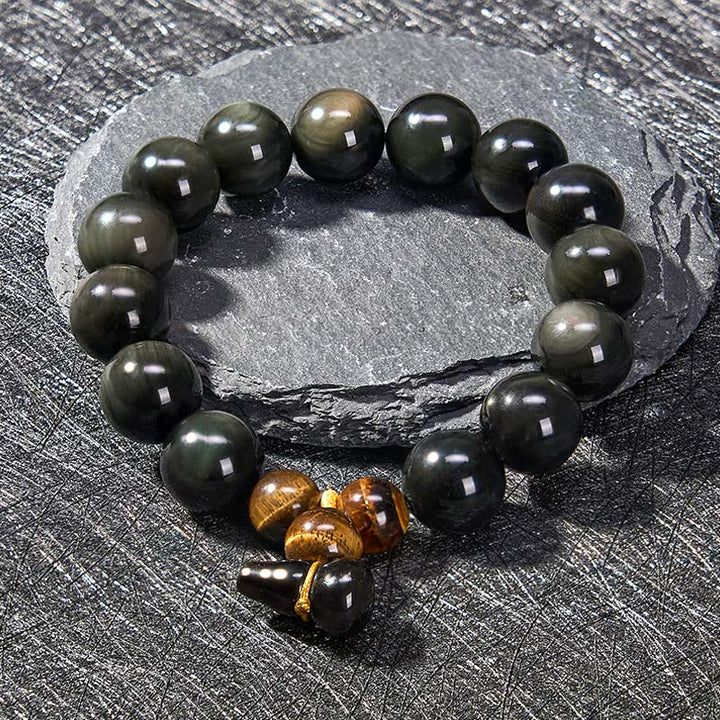 Buddha Stones Bracelet chinois vintage de protection en calebasse d'obsidienne arc-en-ciel - image 24